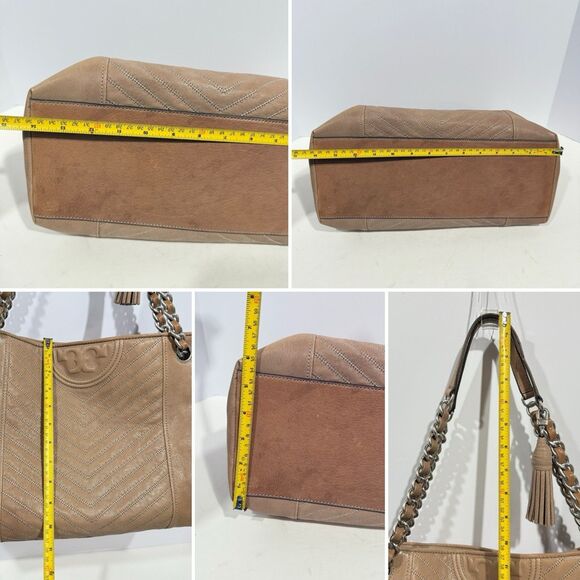 Tory Burch Taupe Distressed Leather Fleming Tote / leather shoulder bag - Picture 11 of 16